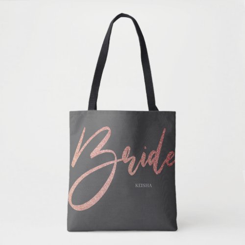 Bride Chic Glitter Pink  Gray Calligraphy Tote Bag