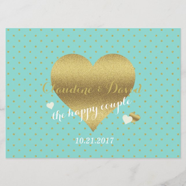 Bride & Co Blue & Gold Polka Dot Wedding Ceremony Program (Front)
