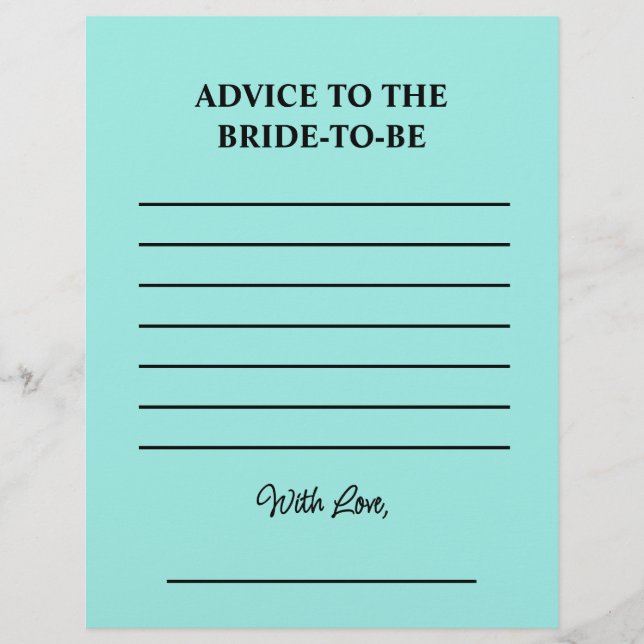 Bride & Co. Bridal Shower Turquoise Advice Card Flyer (Front)