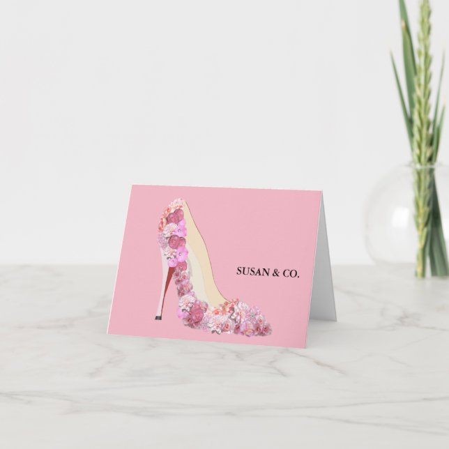 Bride & Co Bride Pink Floral Heels Personal Note Card (Front)