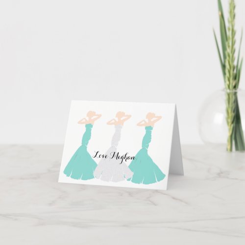 BRIDE  Co Bridesmaids Teal Wedding Bridal Party Thank You Card