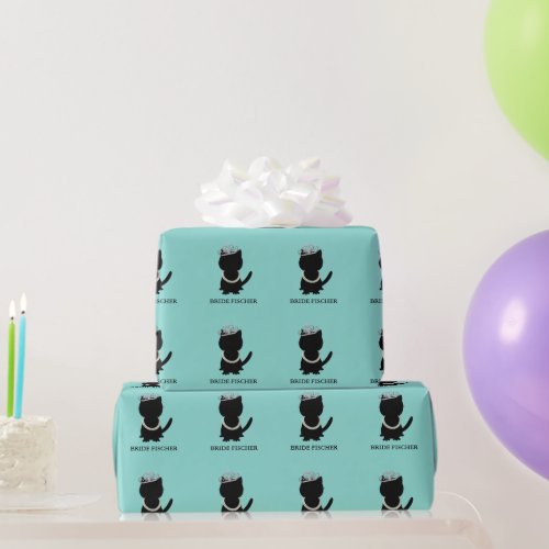 Bride  Co Celebration Teal Blue Tiara Cat Party Wrapping Paper