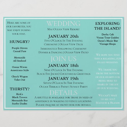 Bride Co Destination Wedding Party Event Schedule Flyer