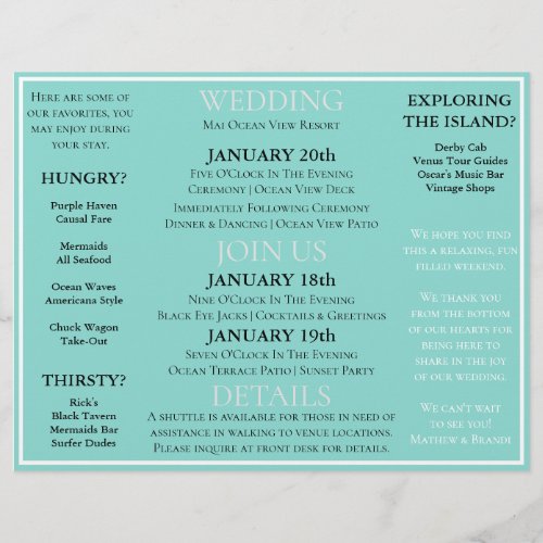 Bride Co Destination Wedding Party Event Schedule Flyer
