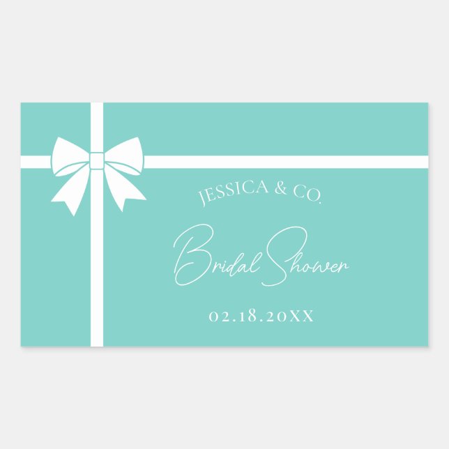 Bride & Co Elegant White Bow Ribbon Bridal Shower Rectangular Sticker (Front)