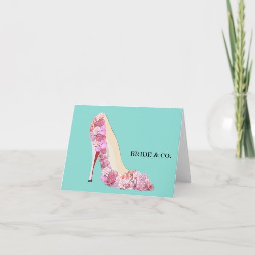 BRIDE CO Floral Heels Teal Blue Shower Party Note Card