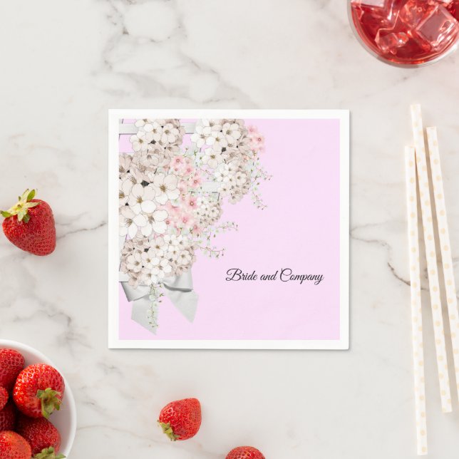 BRIDE CO Flowers & Lattice Shower Pink Party Napkins (Insitu)