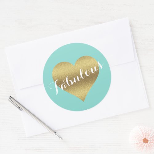 Bride  Co Gold Heart Teal Blue Shower Party Classic Round Sticker