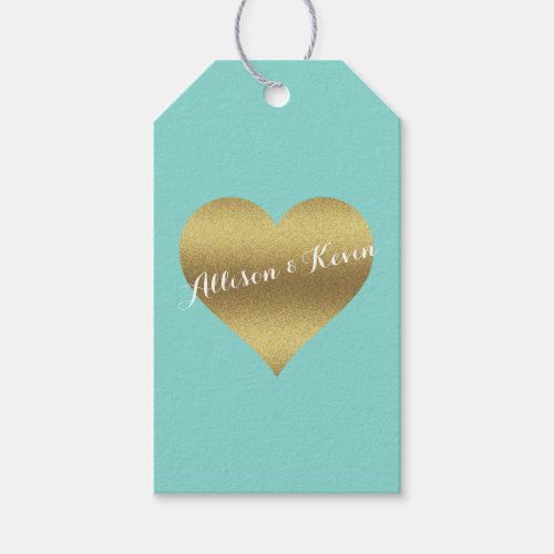 Bride  Co Gold Heart Teal Blue Shower Party Gift Tags
