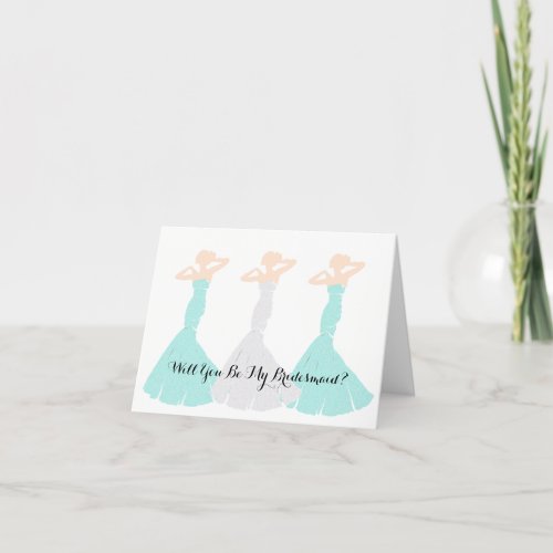 BRIDE  CO Mint Green Be My Bridesmaid Party Note Invitation