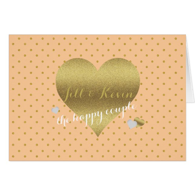 Bride & Co Peach & Gold Heart Personal Party Note Cards (Front Horizontal)