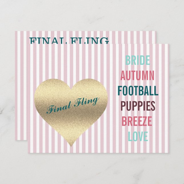 BRIDE CO Pink Final Fling Shower Tailgate Party Invitation (Front/Back)