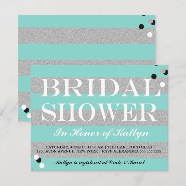 BRIDE & CO Silver & Teal Bridal Shower Party Invitation (Front/Back)