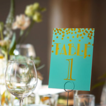 Bride Co Teal Blue And Gold Shower Party Table Number by Ohhhhilovethat at Zazzle
