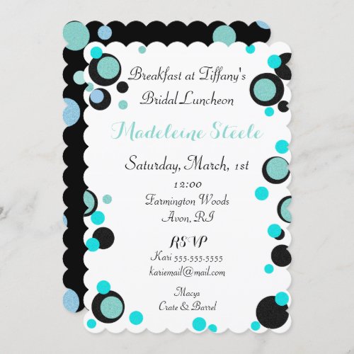 BRIDE  CO Teal Blue Black Polka Dot Party Shower Invitation