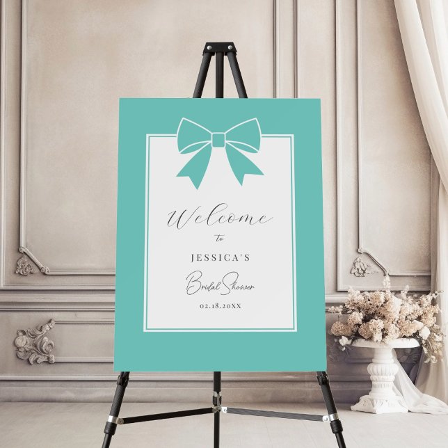 Bride & Co. Teal Blue Bow Bridal Shower Welcome Foam Board (Creator Uploaded)