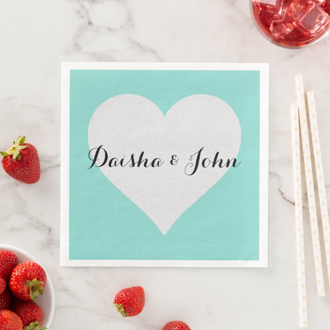 BRIDE & CO Teal Blue Heart Party Shower Paper Dinner Napkins (Insitu)