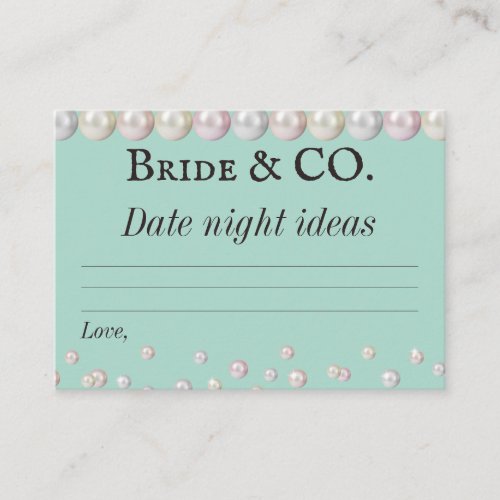 Bride Co Teal Blue Pearl Bridal Shower Date Night Enclosure Card