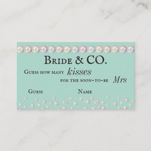 Bride Co Teal Blue Pearl Bridal Shower Guess Game Enclosure Card