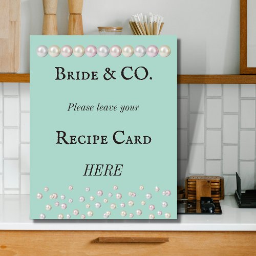 Bride Co Teal Blue Pearl Bridal Shower Recipe Card Poster