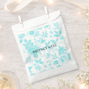 Bride & Co. Teal Floral Toile Personalized Favor Bag