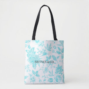 Bride & Co. Teal Floral Toile Personalized Tote Bag
