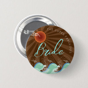 BRIDE Cool Waves & Brown Sun Chic Beach Wedding Button