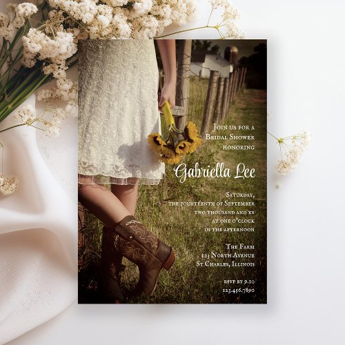 Bride Cowboy Boots and Sunflowers Bridal Shower Invitation