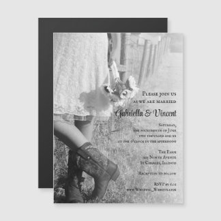 Bride, Cowboy Boots and Sunflowers Country Wedding Magnetic Invitation