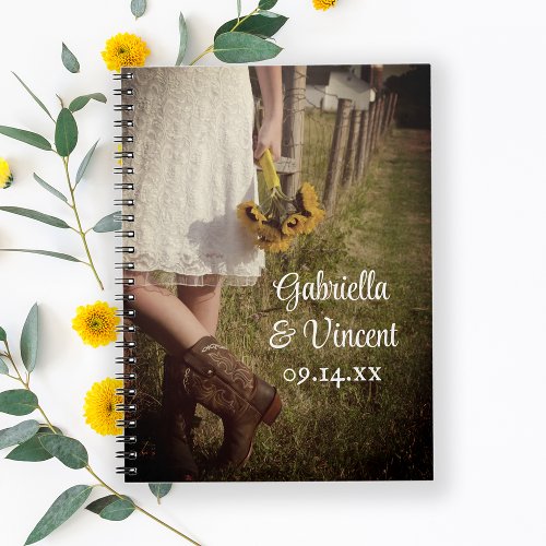 Bride Cowboy Boots and Sunflowers Ranch Wedding Notebook
