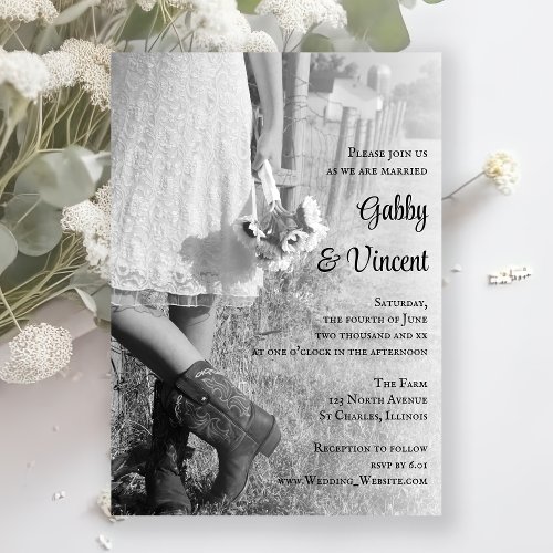 Bride Cowboy Boots and Sunflowers Western Wedding Invitation