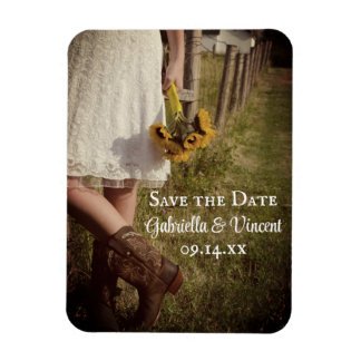 Bride Cowboy Boots Sunflower Wedding Save the Date Magnet