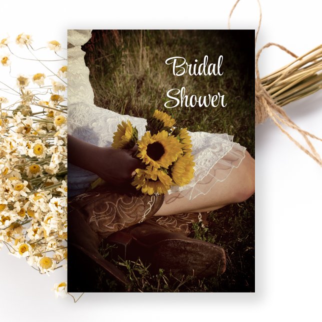 Bride Cowboy Boots Sunflower Western Bridal Shower Invitation (Creator Uploaded)