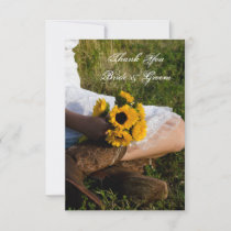 Bride Cowboy Boots Sunflowers Flat Thank You Notes