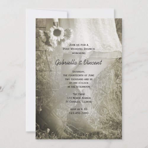 Bride Cowboy Boots Sunflowers Post Wedding Brunch Invitation