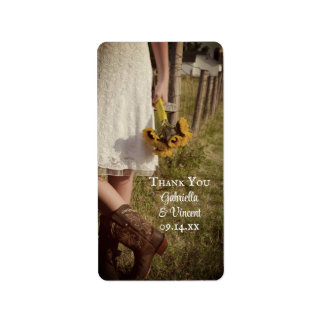 Bride, Cowboy Boots, Sunflowers Wedding Thank You Label