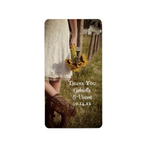 Bride Cowboy Boots Sunflowers Wedding Thank You Label