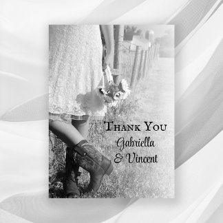 Bride Cowboy Boots Sunflowers Wedding Thank You Note Card