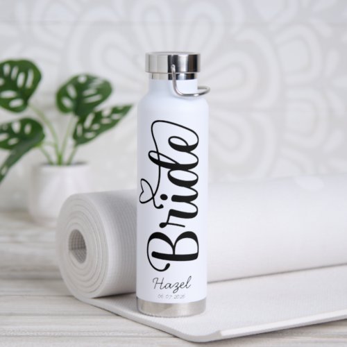 Bride  Custom Black Script Modern Font Water Bottle