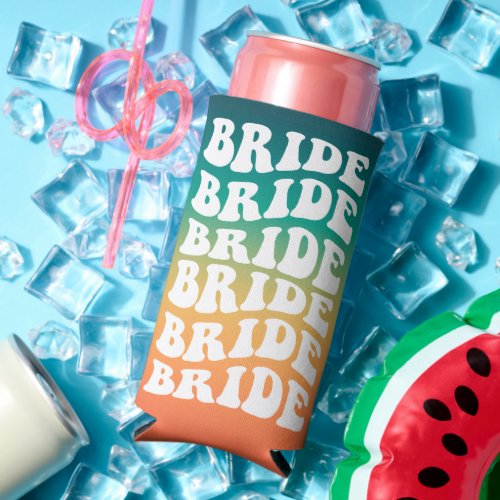 Bride  Custom Retro Text with Gradient Seltzer Can Cooler