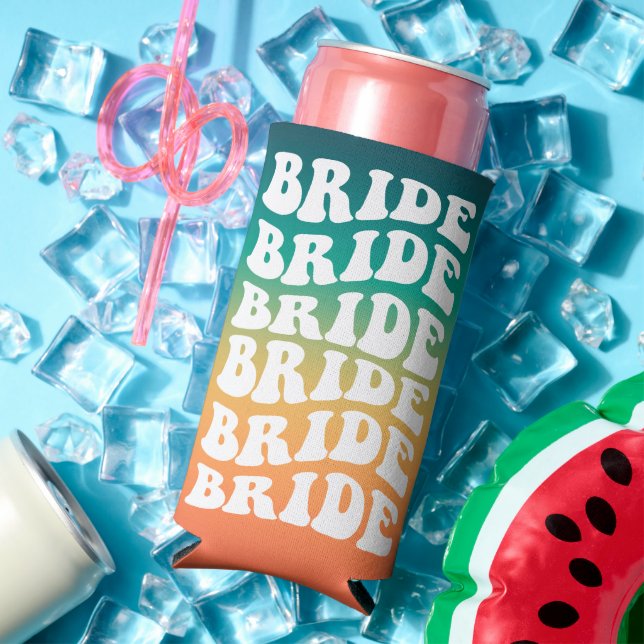 Bride | Custom Retro Text with Gradient Seltzer Can Cooler (In Situ Summer)