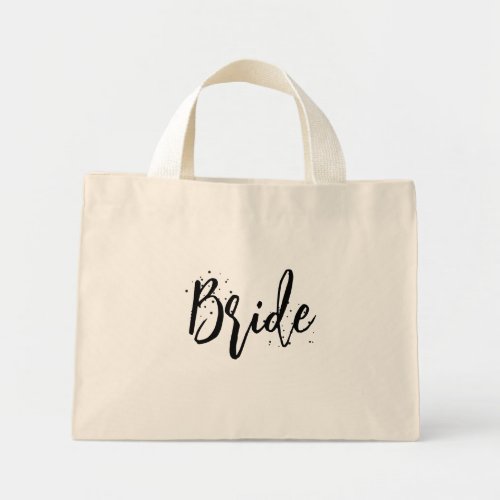 Bride Cute Fun Calligraphy Script Simple Black Mini Tote Bag