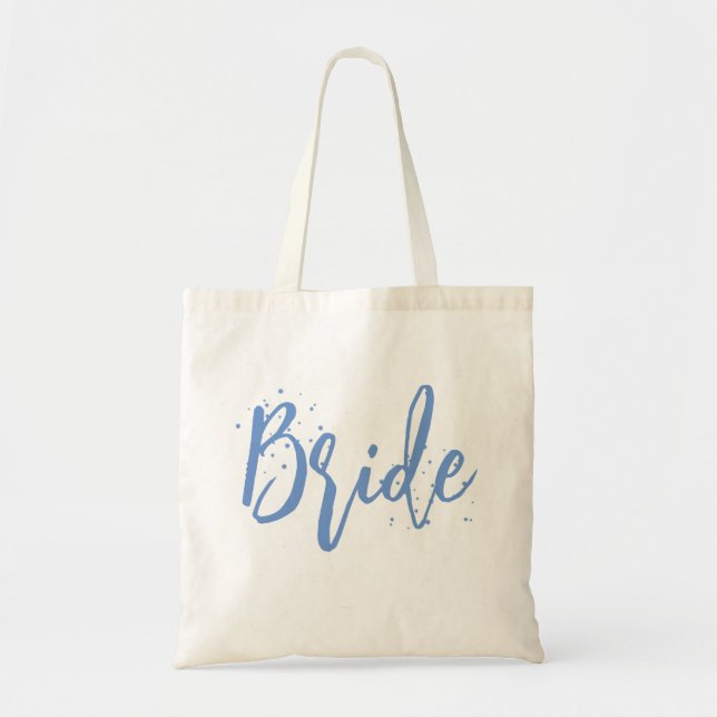 Bride Cute Fun Calligraphy Script Simple Blue  Tote Bag (Front)