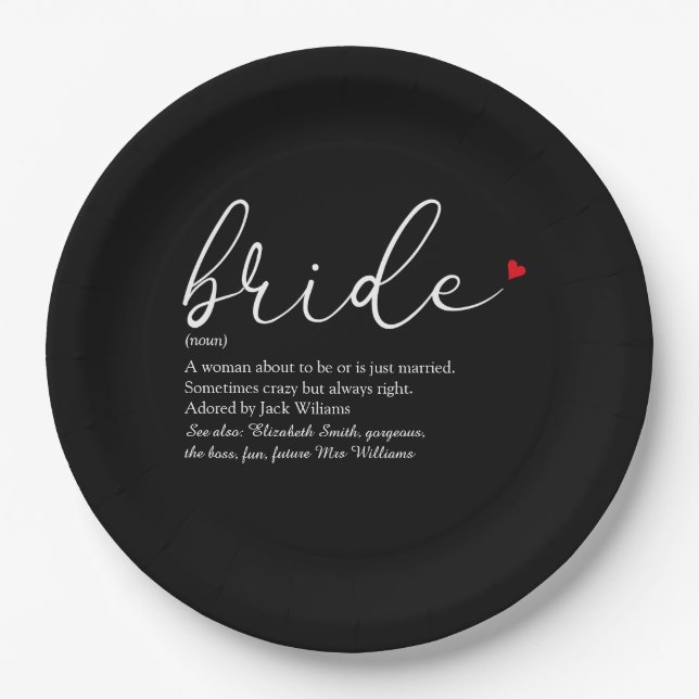 Bride Definition Bridal Shower Black And Red Paper Plates (Front)