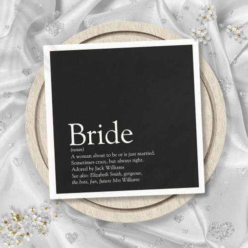 Bride Definition Bridal Shower Black and White Napkins
