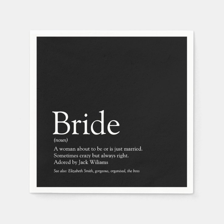 Bride Definition, Bridal Shower Black and White Napkins | Zazzle