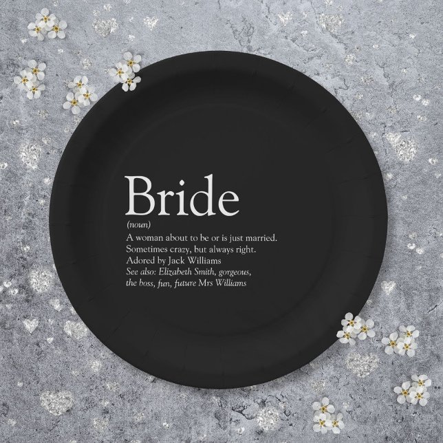 Bride Definition Bridal Shower Black and White Paper Plates (Bride Definition Bridal Shower Black and White Paper Plates)
