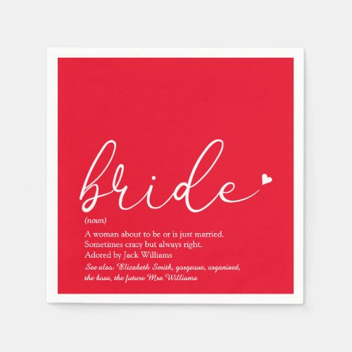Bride Definition Bridal Shower Chic Script Red Napkins