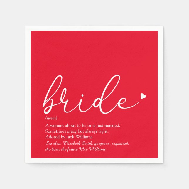 Bride Definition Bridal Shower Chic Script Red Napkins (Front)