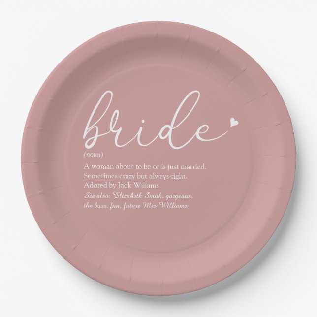 Bride Definition Bridal Shower Dusty Rose Paper Plates (Front)